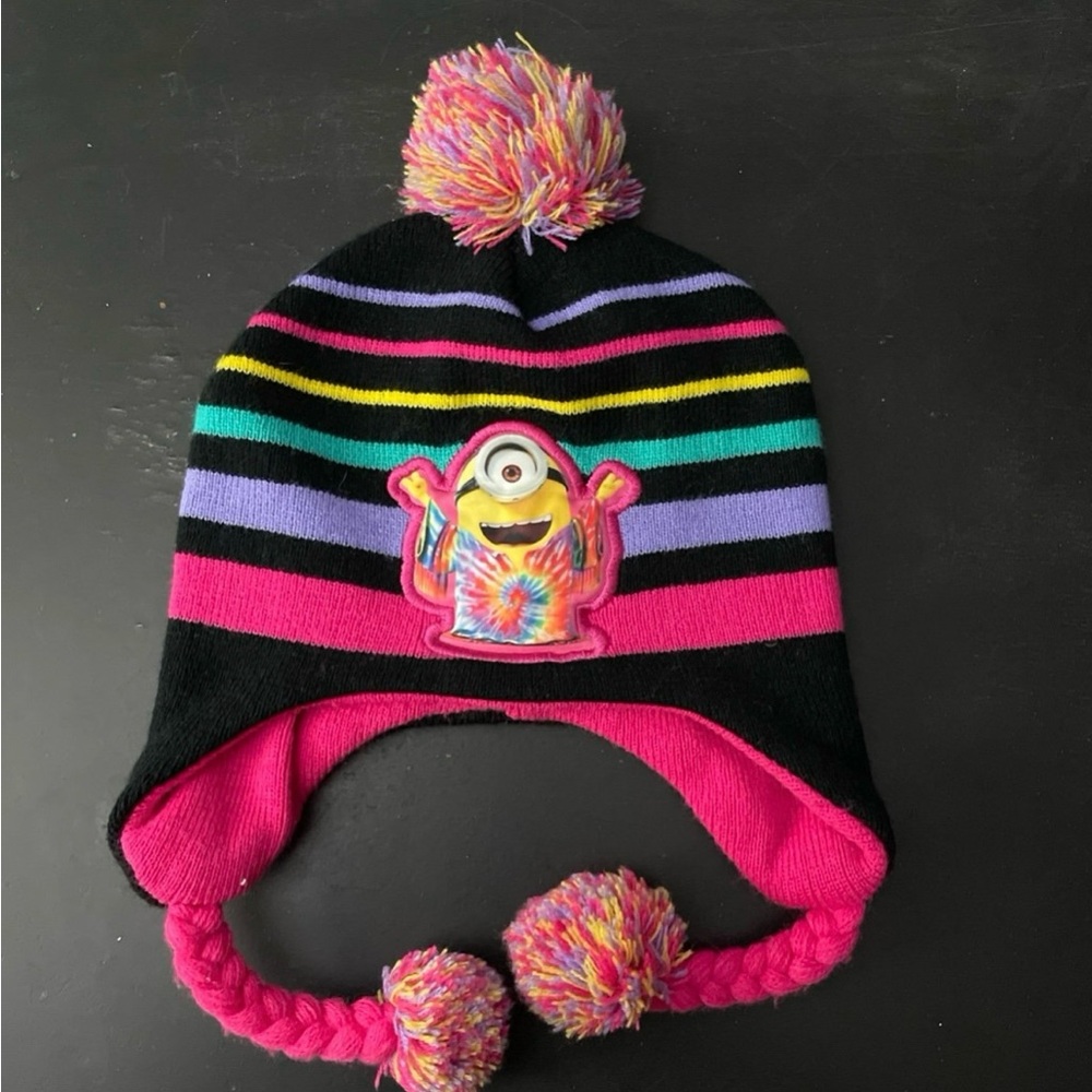 Minions Colorful Striped Beanie with Pom Poms